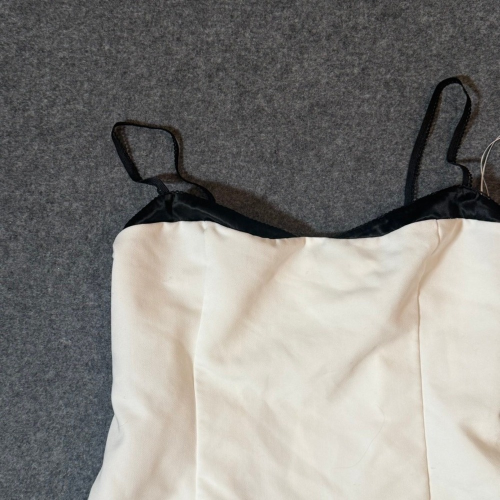 Reformation Melanie Top Ivory Black Silk Trim Smocked Back Camisole Size 12 Lux - Picture 6 of 11